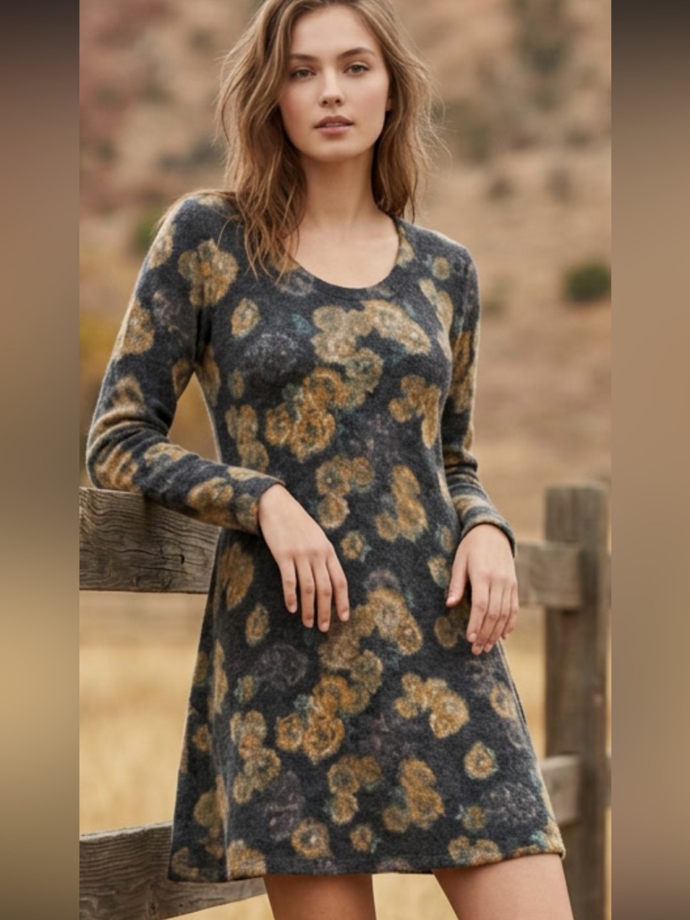 Nordstrom Nally & Millie gray floral Sweater Dress Flowy Fall Dress NWT S